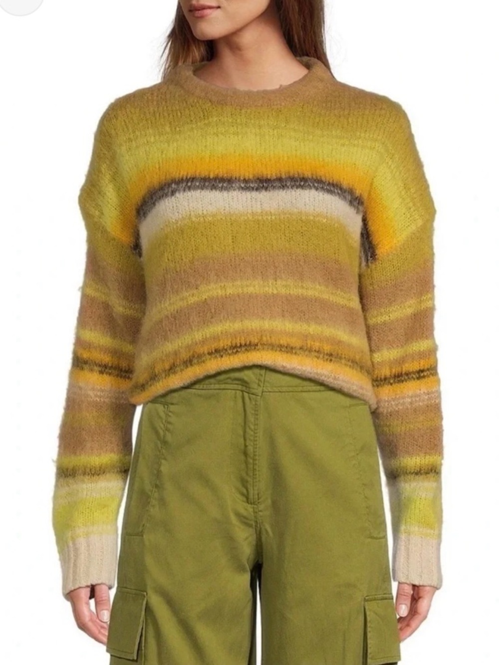 Every Fuzzy Striped Sweater Earth Tone Retro Ombre Knit Pullover Medium
